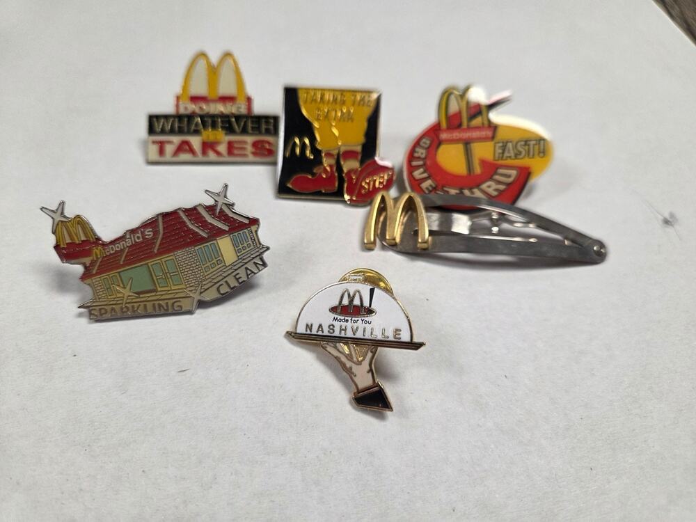 McDonald's Hat Lapel Pin Vintage Metal Lot of 5 Plus Hair Clip